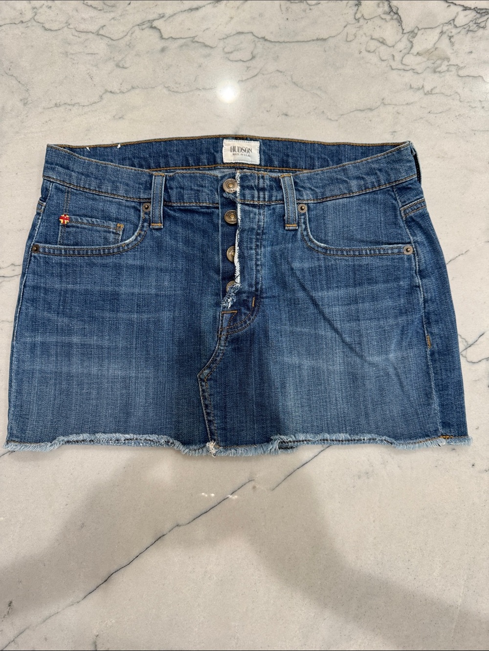 Hudson Jeans Distressed Button-Front Mini Skirt